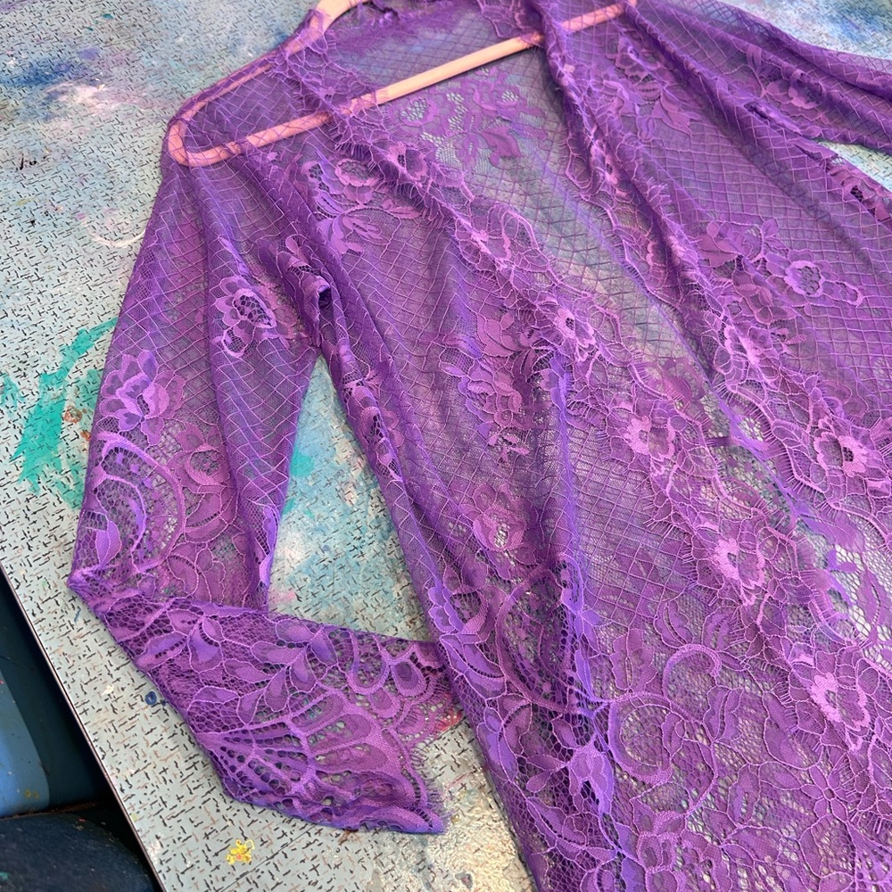 Purple Lace Sheer Robe - Women's Intimates & Sleepwear
